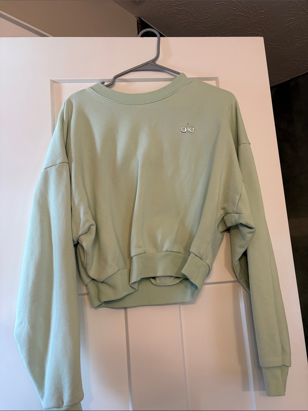 ALO Yoga Cropped Crewneck Sweatshirt in Sage Green